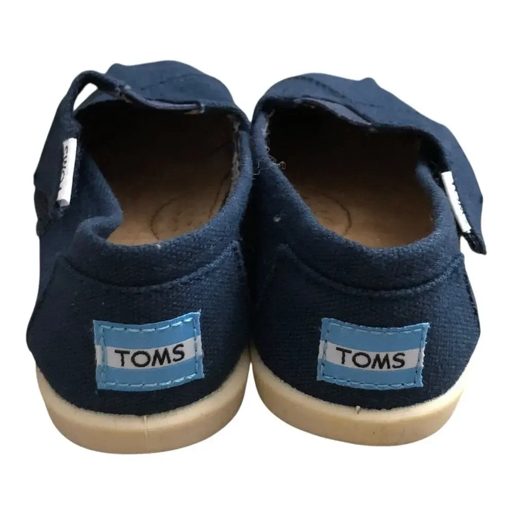 TOMS Alpargatas Toddler Boys Girls Size T 8 Navy Blue Canvas Shoes Hook & Loop